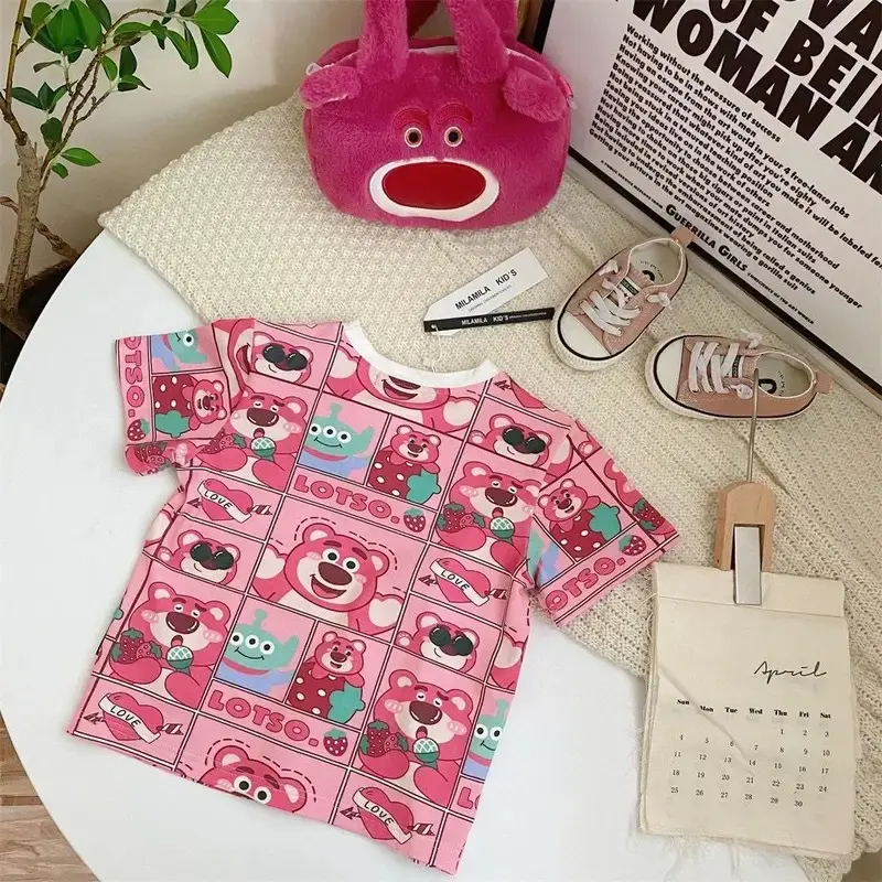 ByKiddos - Atasan Kaos Anak Perempuan Gaya Kasual Longgar Lengan Pendek Bermotif Lotso Dan Kuromi Fashion Lucu 7