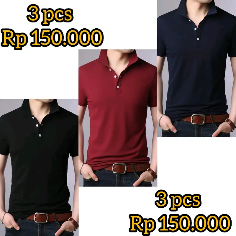 kaos kerah polos bahan lakoste paket 3 5