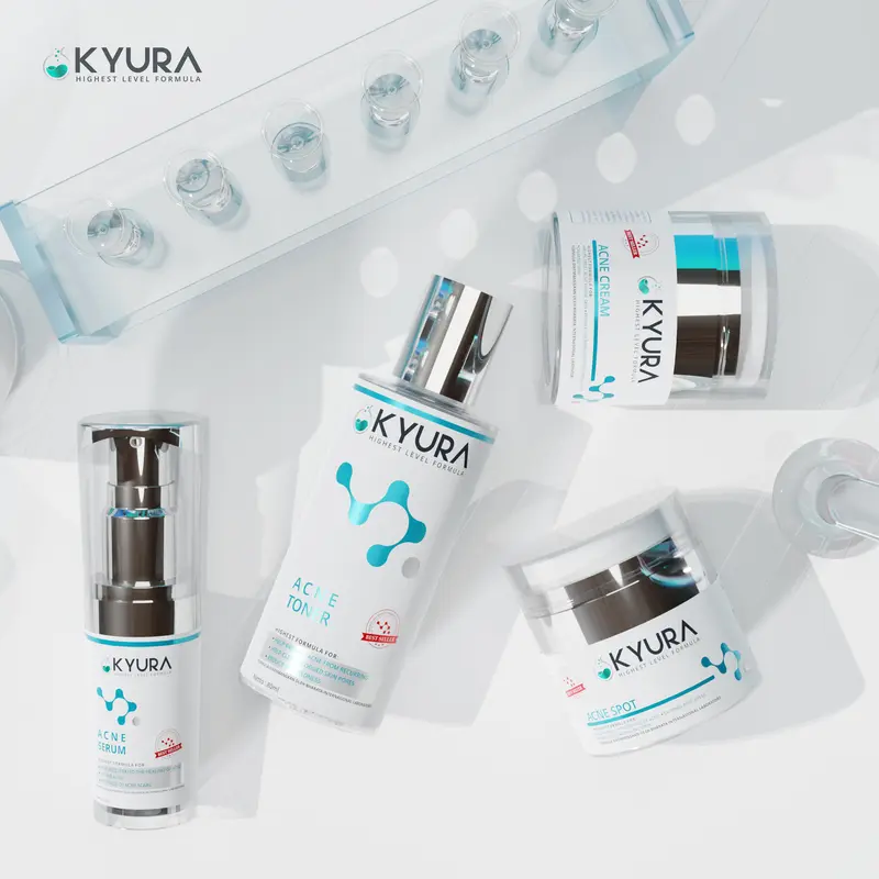 KYURA Acne Bundling 4 Pcs Isi Toner Serum Cream Spot untuk Wajah Acne Prone dan Sensitif dengan Cica Niacinamide Korean Angelica Licorice BPOM 1