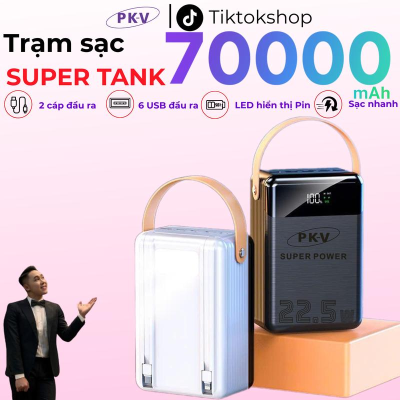 (VBBxPK-V) TRẠM SẠC 70000mAh SUPERTANK PRO DUNG LƯỢNG CAO,Pin năng lượng di động Hỗ trợ sạc nhanh lên tới 22,5W, 2 đầu ra Sạc Pin có đèn cho tất cả các dòng điện thoại Led