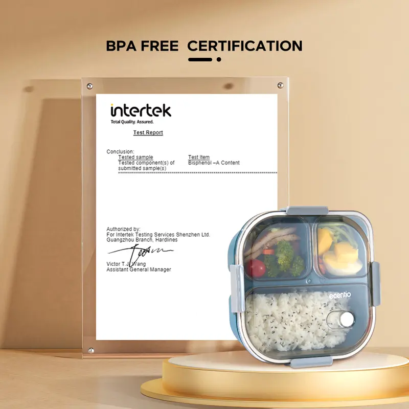 【2pcs】【BPA FREE】ecentio  lunch box settempat bekal makan kotak bekal anti tumpah 3 grid 1100ml Kotak makan wadah bekal anti tumpah kotak sup 100ml Free Sendok Kitchenware 5
