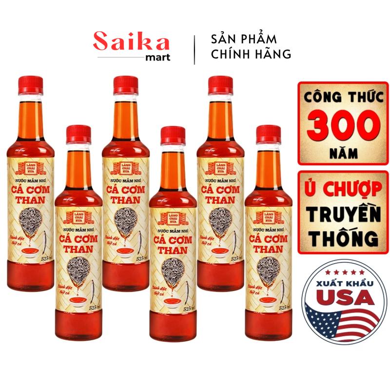 Thùng 6 chai nước mắm nhỉ cá cơm than Làng Chài Xưa 525ml/chai sánh đặc thịt cá 300 năm truyền thống phù hợp làm nước sốt, gia vị Cay Chua