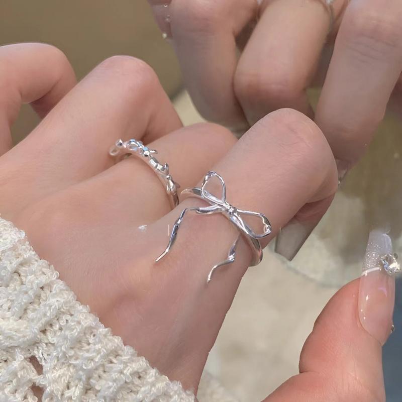 Korea bow ring set female silver color ins summer student birthday gift 3