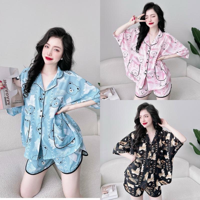 Pijama cánh rơi lụa hàn bigsize trên 50- 100kg nhiều hoạ tiết Nữ Áo lưng mặc đồ bộ ngủ pijama lụa cổ pijama lụa