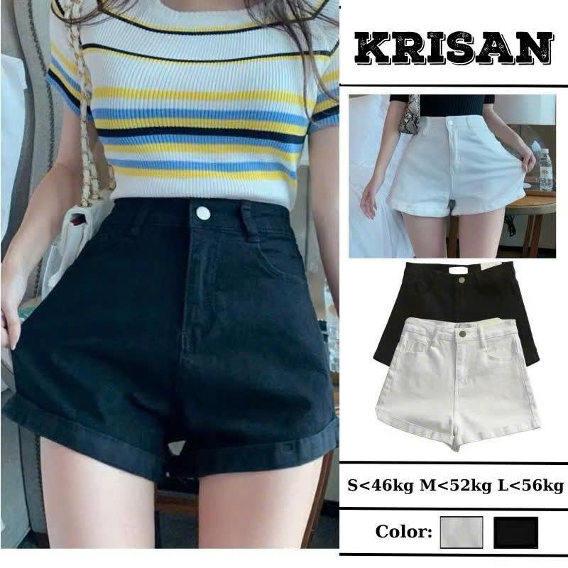 Quần đùi nữ kaki nữ lưng cao trơn quần short nữ kaki cạp cao có túi đen trắng ,quần đi biển KRISAN