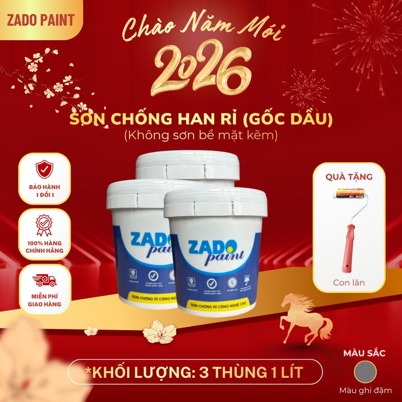 3kg Sơn Chống Han Gỉ ZADO Paint - Màu Xám Ghi Đậm - SƠN GỐC DẦU - Phù Hợp bề mặt Tấm Lợp Lan Can Cổng Gầm Xe Thép - KHÔNG SƠN KẼM