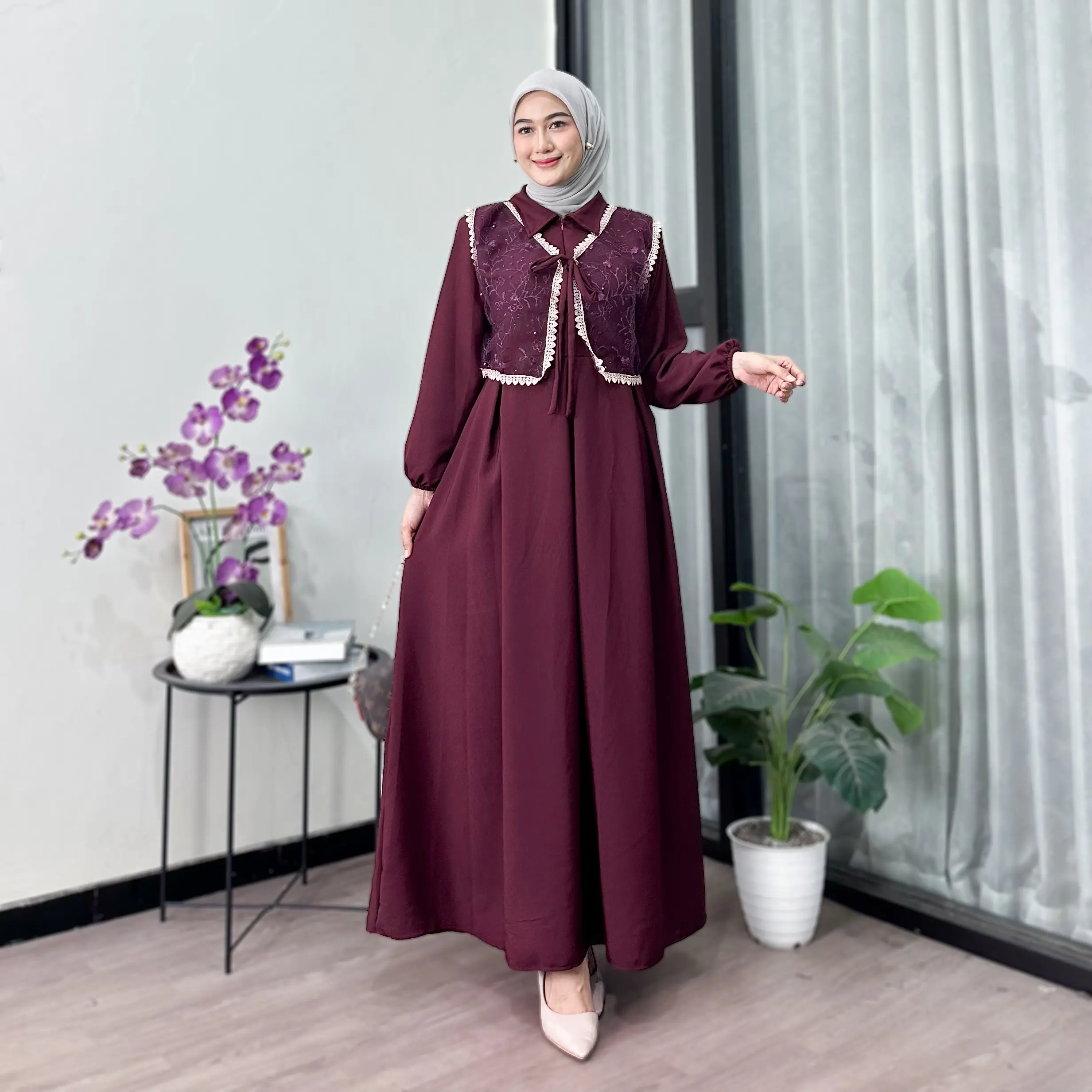 Zahra Batik - Gamis Muslimah Kinnar Model Rompi Tille Bordir Oufit Lebaran Kondangan Mewah