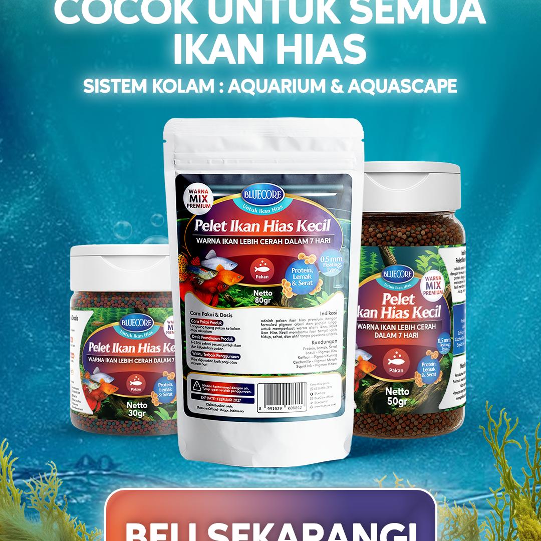 Bluecore Pelet Ikan Hias Kecil (30 GR) - Pakan Ikan Hias Kecil Untuk Ikan Guppy Ikan Cupang Ikan Glowfish dan Ikan Molly
