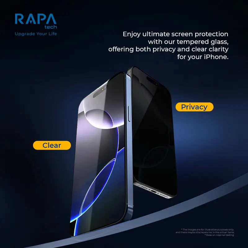 RAPA tech Premium Tempered Glass for iPhone 16/ 15/ 14/ 13/ 12/ 11/ XR/ 16+/15+/ 16pro/ 15pro/ 13pro/ 12pro - Instant Fit Easy Fit Premium Screen Protector Clear Privacy Easy Installation in 5 Sec 4