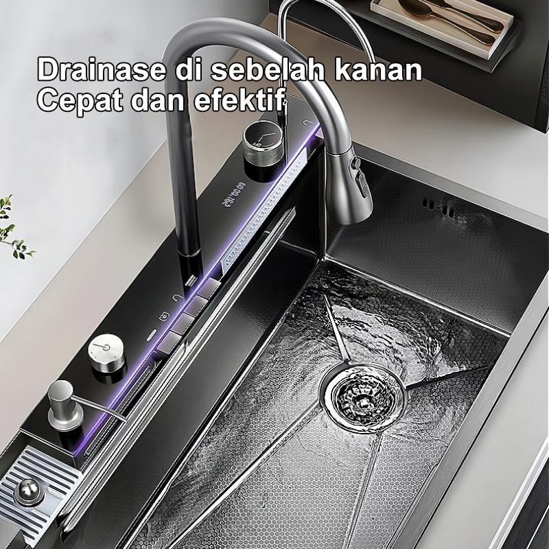 RACK SUS 304 Stainless Steel Kitchen Sink Modern 3.0mm Bak Cuci Piring Hitam Cuci Piring Ketebalan-A