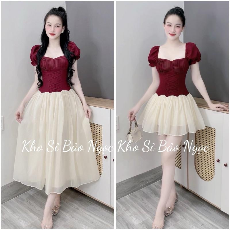 [D9145 XÃ KHO ] Váy Thiết Kế Đan Eo Chân Tơ Bồng Đi Tiệc Kho Sỉ Bảo Ngọc