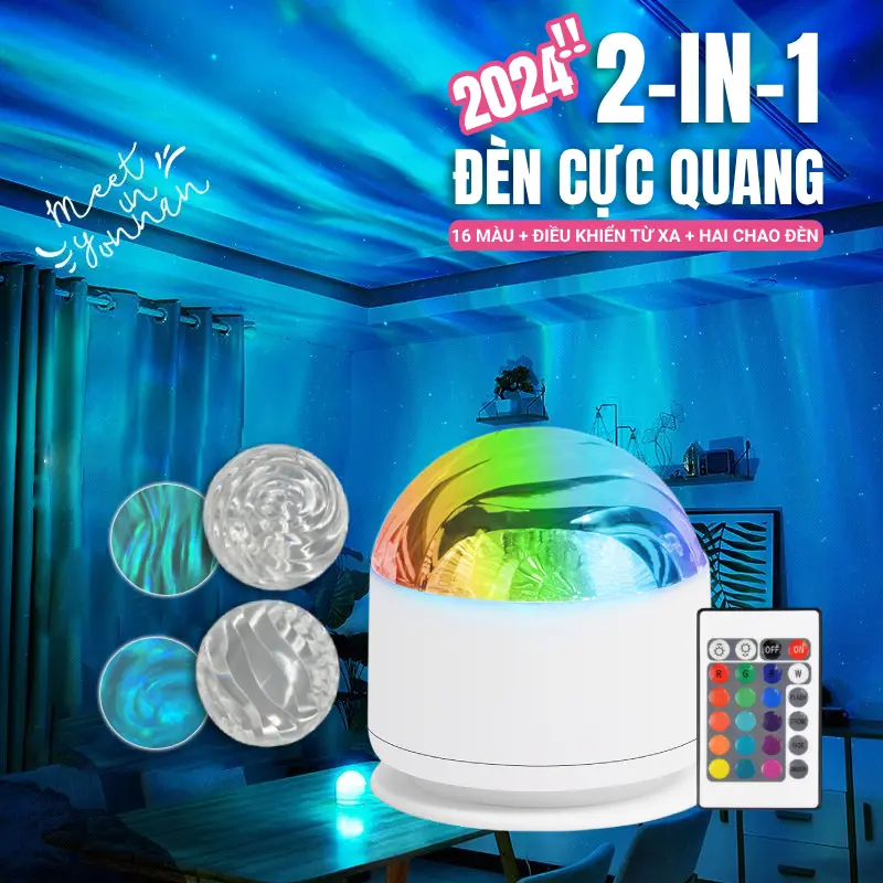 2-IN-1 Đèn ngủ Đèn GALAXY Cực Quang Đèn Chiếu Bầu Trời Sao,led decor đèn trang trí con mắt động đèn magic lights đèn trái châu xoay đèn led bay phòng đèn ngủ tích điện đèn xoay 360 độ 7 màu galaxy ngân hà đám mây đèn ảo giác
