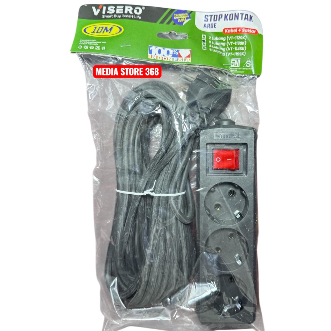 VISERO Stop Kontak/Terminal 5 Lubang Body HITAM Kabel 10M dengan Switch On/Off SNI Kabel Asli Tembaga Tahan Panas Kuat Tahan Lama