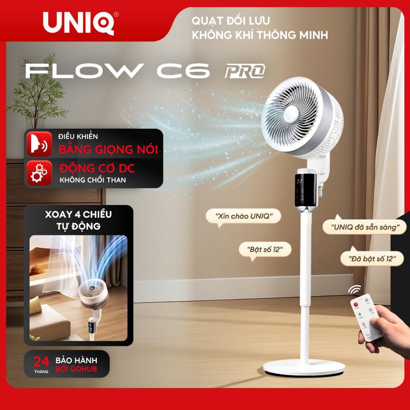 Quạt đối lưu không khí thông minh UNIQ Flow C6 quạt đứng điều khiển giọng nói từ xa tuần hoàn không khí tiết kiệm điện