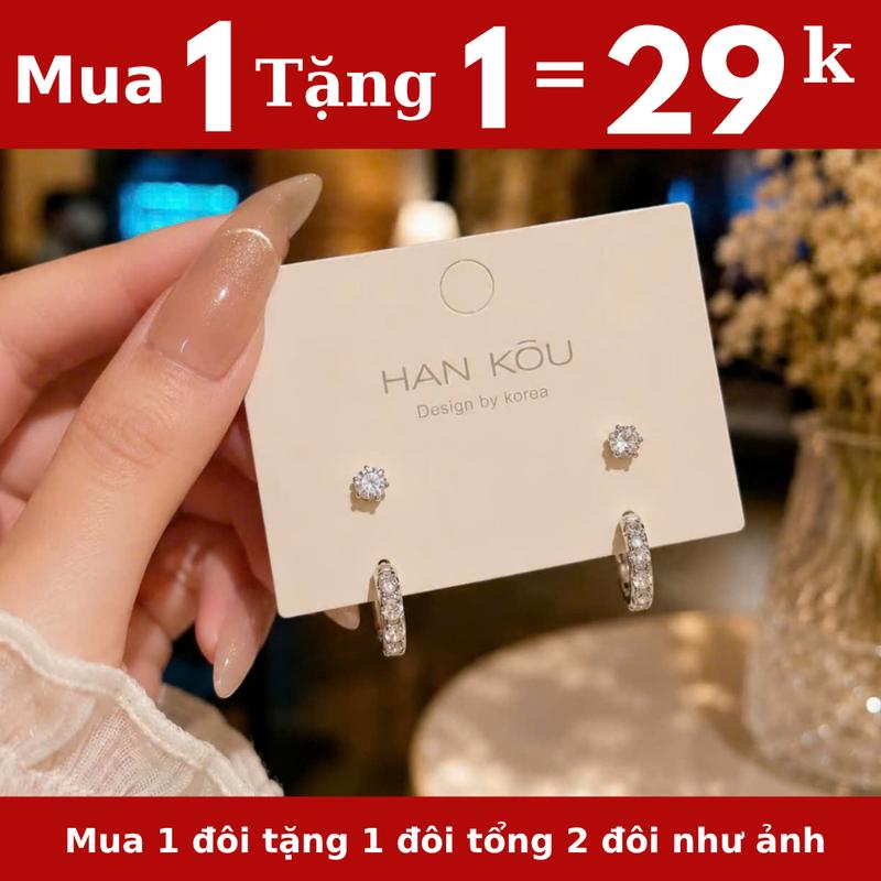 (MUA 1 TẶNG 1) Mua 1 đôi khoanh tròn đính đá tặng 1 đôi nụ đính đá S11