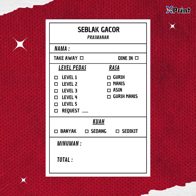 [100pcs V1] Kertas Order Seblak Prasmanan - Shop | Tokopedia