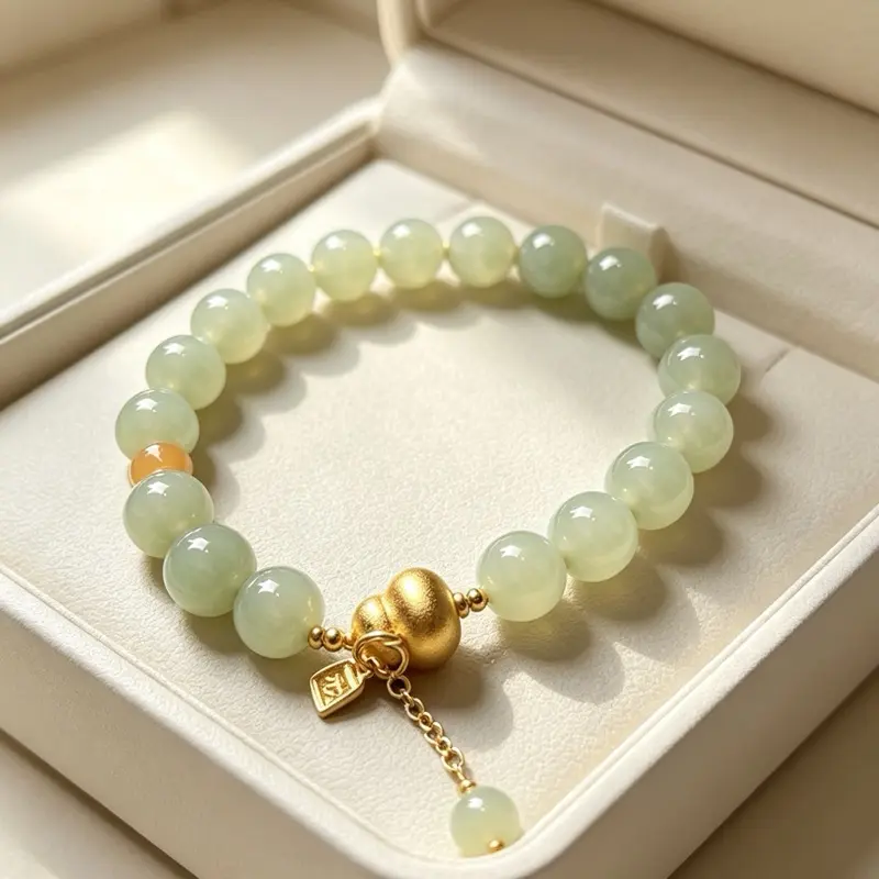 ZSL-01 Gelang Giok Hijau Ornamen Bunga Lotus Elegan Wanita