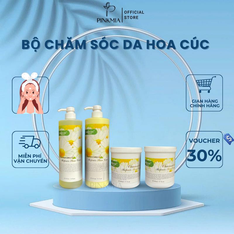 Bộ Hoa Cúc Pinkmia Kem Massage Da Mặt Tẩy Da Chết Sữa Rửa Mặt Nước Hoa Hồng Hoa Cúc