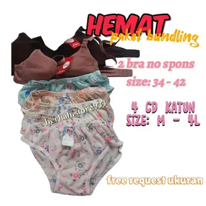 1 set (2 Bh + 4 Cd) katun bunga, bh sport tanpa spons dan kawat Motif Bra Wanita Busa Renda Setelan