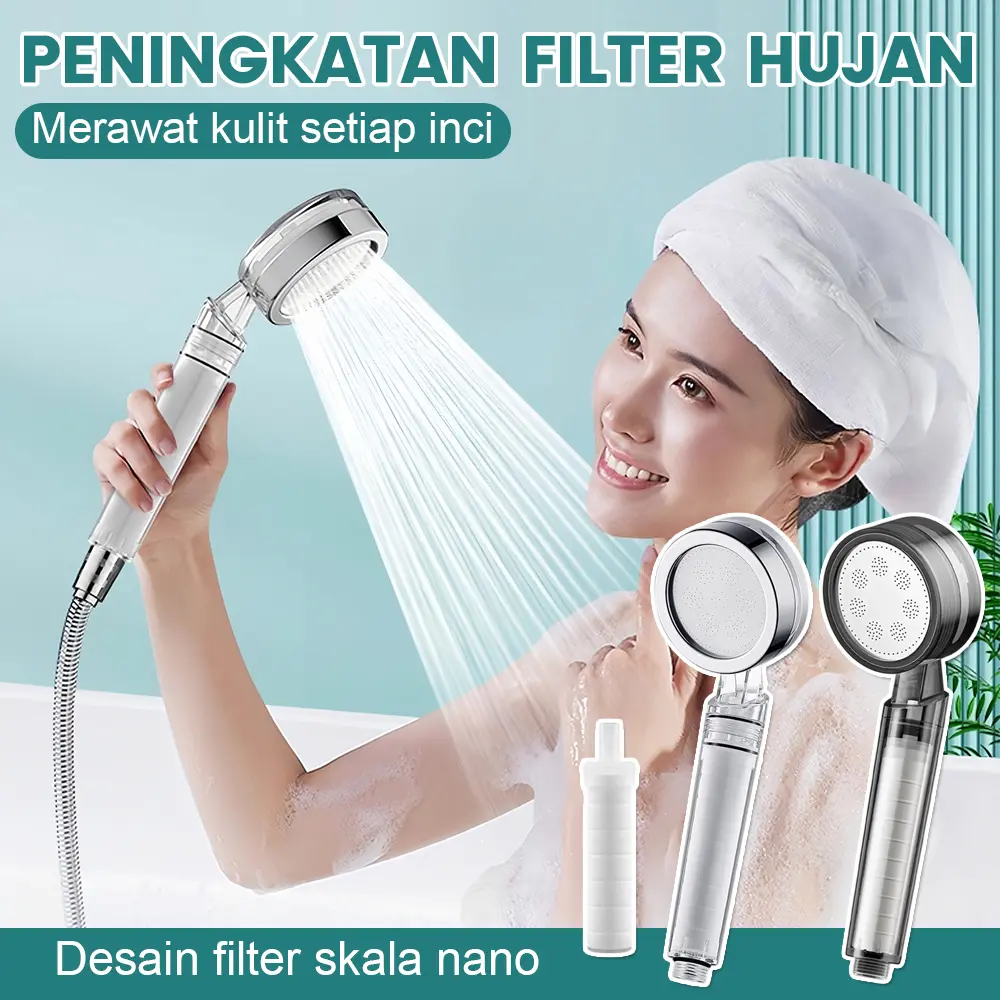 kepala pancuran mandi tekanan tinggi filter air anti klorin antibakteri perawatan kulit rumah tangga alat mandi genggam