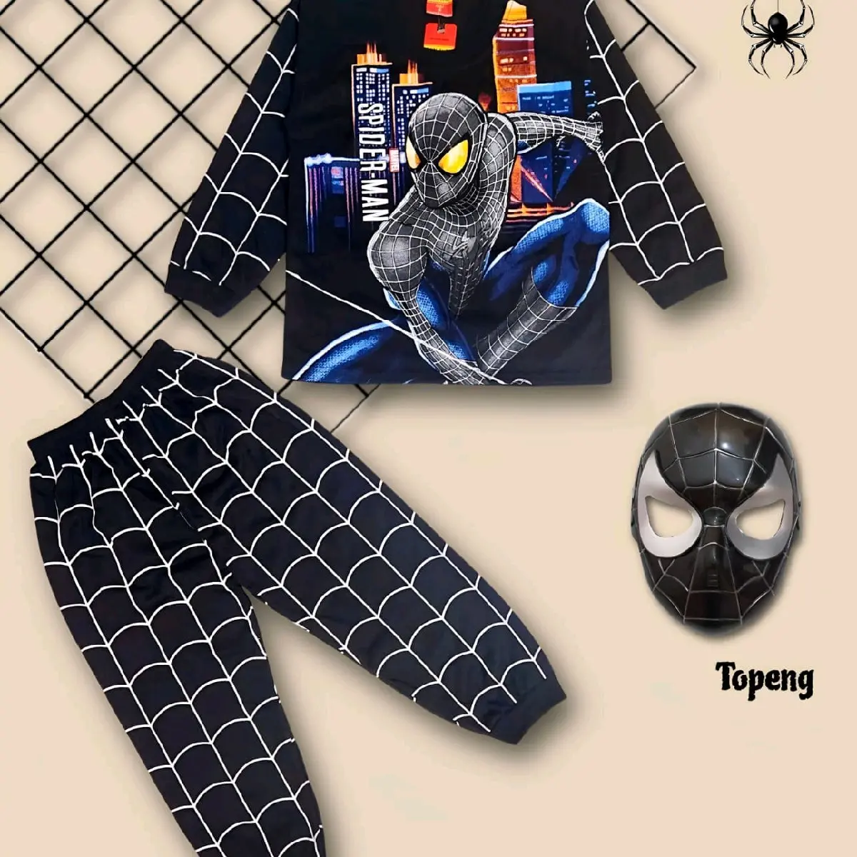baju setelan karakter spiderman lengan panjang untuk usia 1-10 tahun