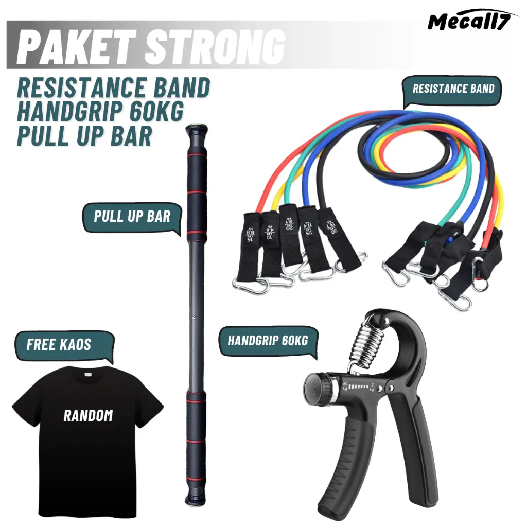 Paket Strong Resistance Bands 11 in 1 Pull Up Bar Handgrip 60Kg Alat Olahraga Gym Power Fitness