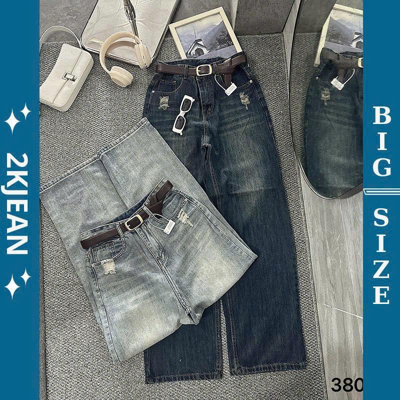  Quần ống suông rộng jean nữ rách Bigsize 55kg-90kg hàng QC kiểu dáng ống rộng thời trang bigsize 2KJeans QC380 