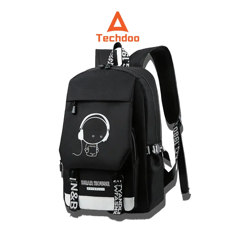 Techdoo Tas Ransel Kanvas Pria Pikacu Tas Punggung Backpack Cowok Sekolah Tas Laptop Fashion TR603
