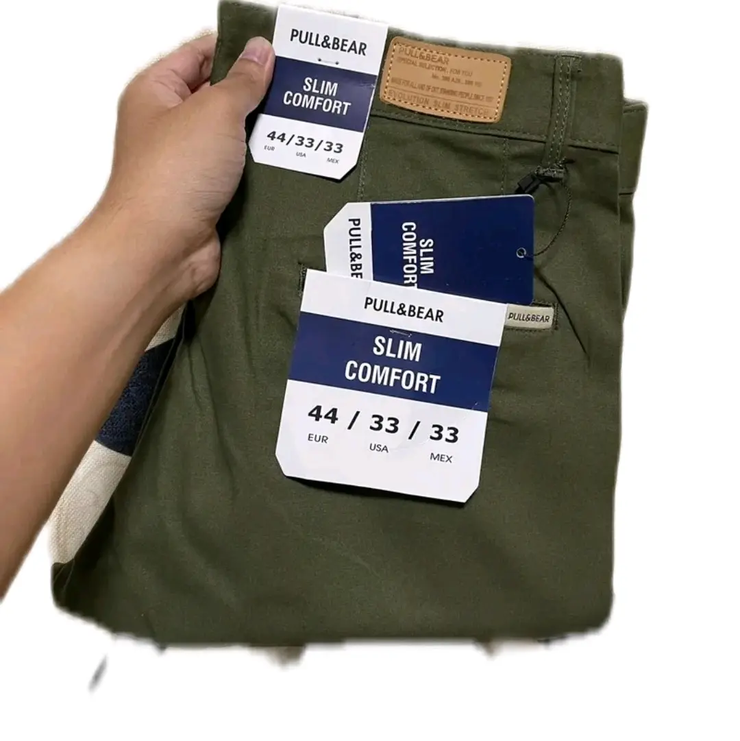 Chino pullbear Katun Slim-fitting Polos Pria Twill Panjang