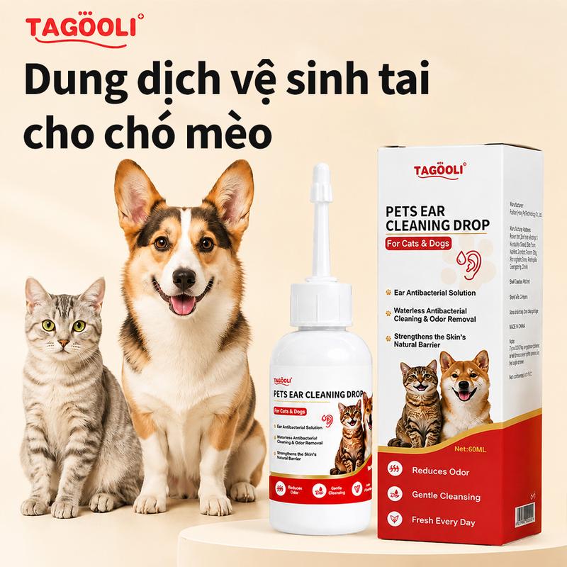 Petclear Chất lỏng tai của vật nuôi 60 ml Mèo và chó Làm sạch tai mite Công…