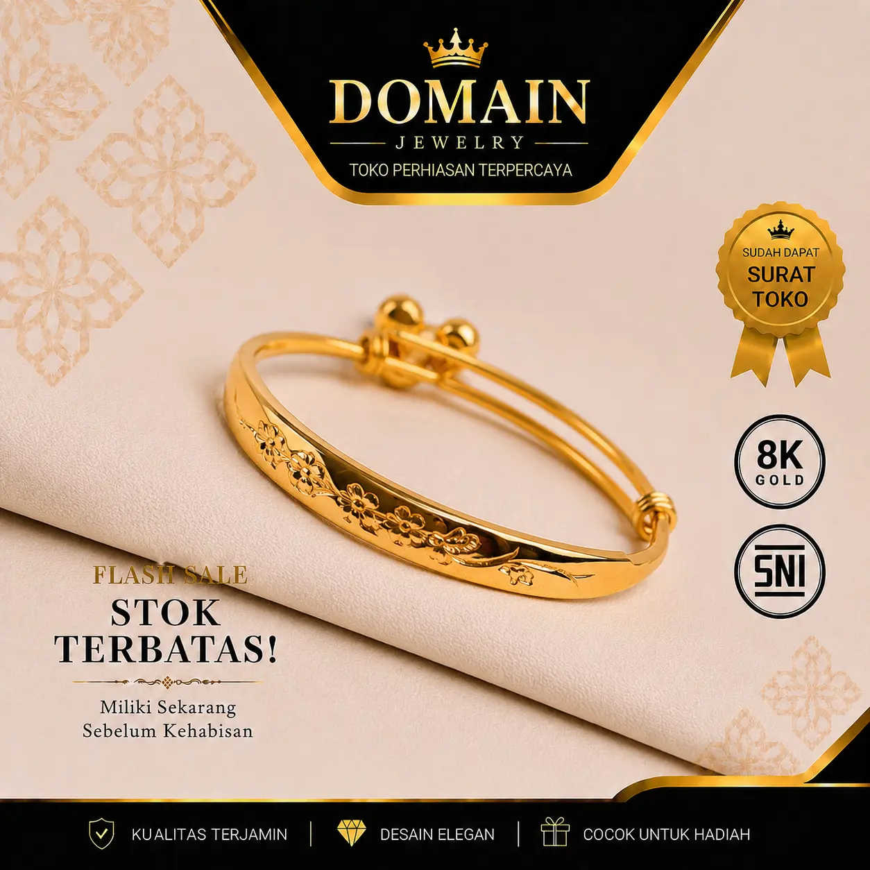 BISA DIJUAL LAGI gelang tangan anak E.M.A.S muda motif lonceng free anting dapat surat