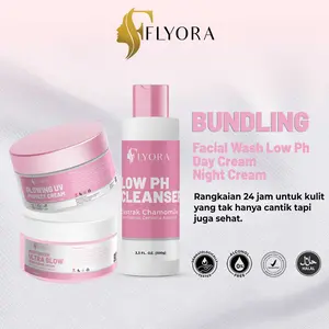 B. FLYORA - Paket Bundling Glowing UV Protect Day Cream + Moisturizer Ultra Glow Night Cream + Low pH Cleanser