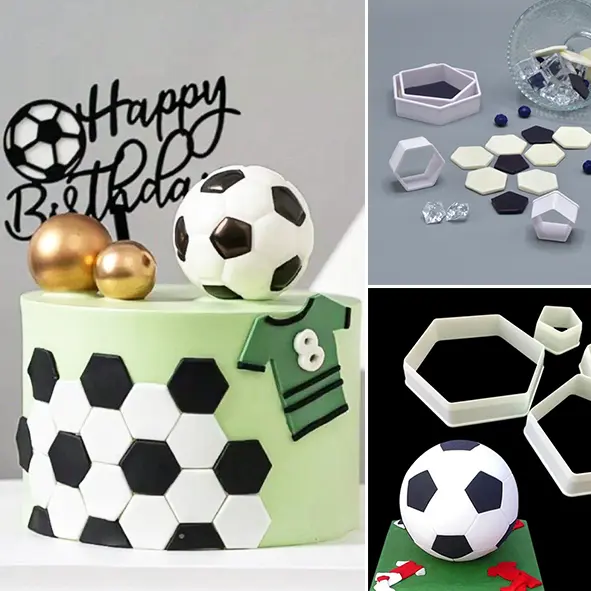 4pcs Cetakan Hexagonal Bola Plunger Fondant / Cookie Cutter untuk Dekorasi / Hiasan Kue Ulang Tahun
