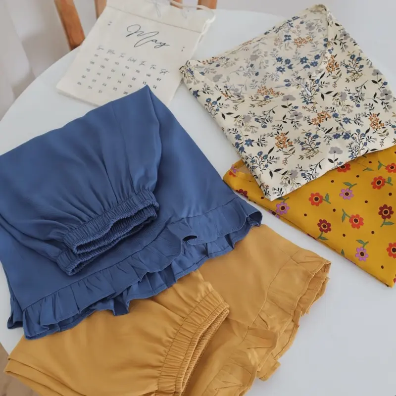 Set Piyama Pendek Ruffle Busui Cantik Atasan Rayon-mala set sofeawear 6