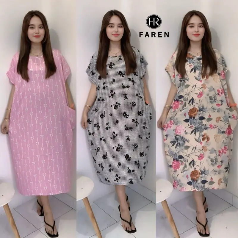 Daster Faren - Non Busui Pendek  Selutut Rayon Motif Nyaman Tidur Dress Bumil remaja tebal