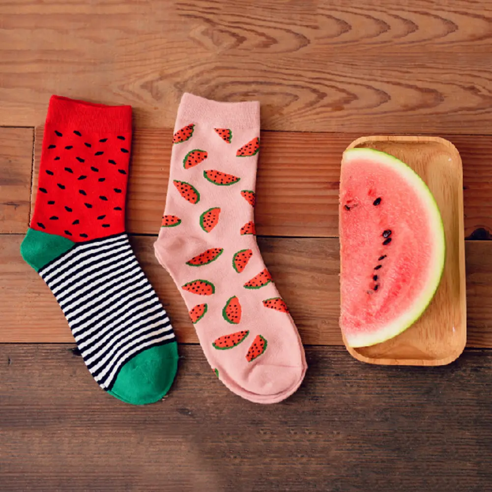 GY- Casual Women Winter Cotton Fruit Watermelon Printing Breathable Long Socks