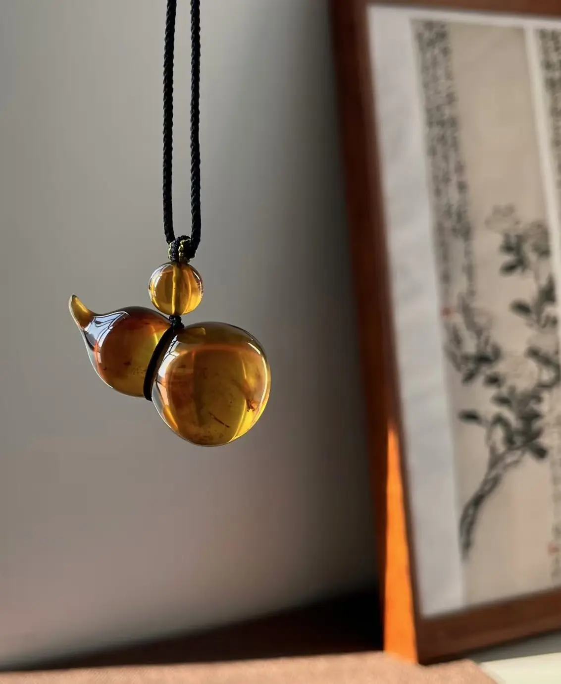 Pure natural Burmese amber gourd pendant.