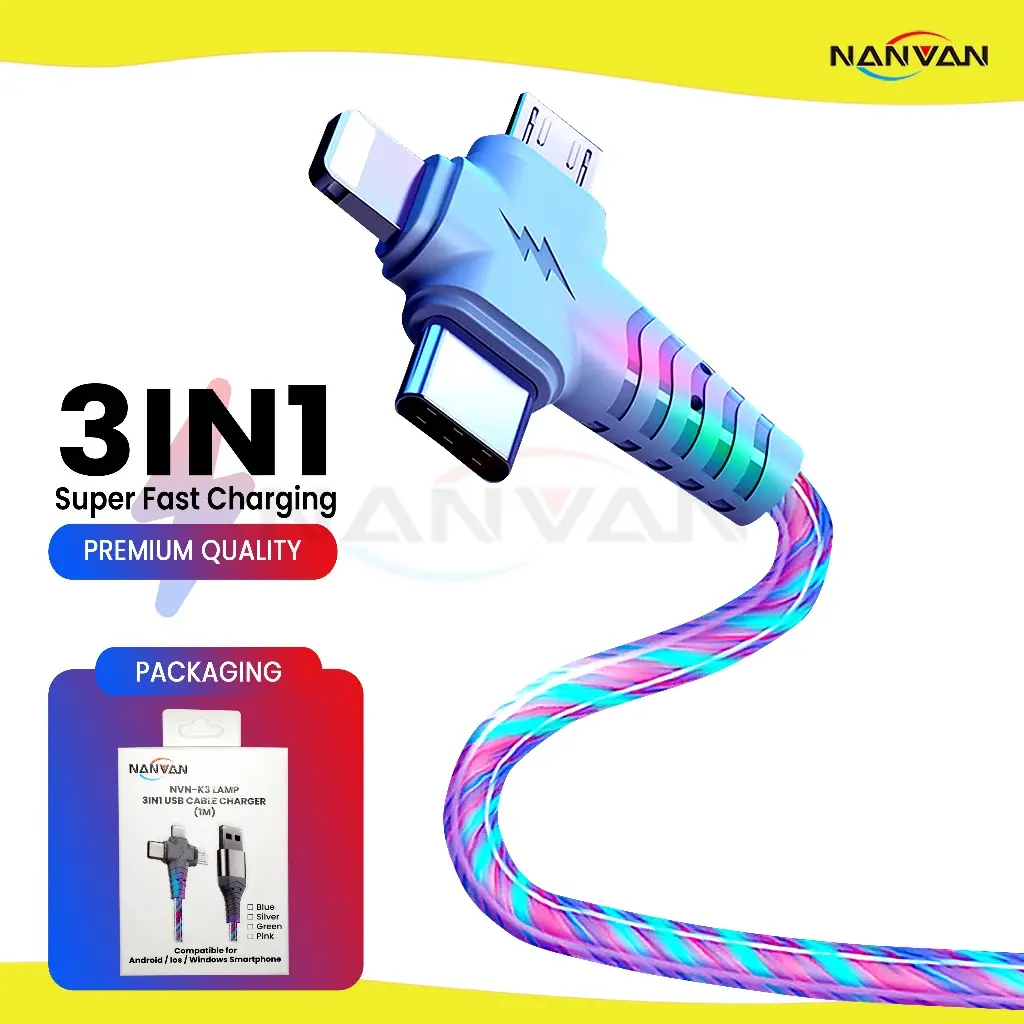 NANVAN NVN-K3 Lamp Kabel Data Charger For Micro Usb/Type-C/Iphone Fast Charging 3in1