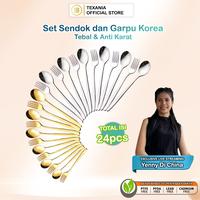 Gambar [EXCLUSIVE YENNY DI CHINA] TEXANIA Set Sendok Garpu Korea Stainless Steel Tebal Anti Karat Gold - SIlver Isi Total 24pcs Kitchenware - SILVER LENGKAP Isi - 24pcs, Preorder dari Texania house ware store Kab. Tangerang 1 Tokopedia