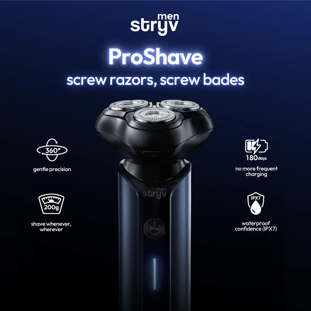 Stryv Men Proshave Wet & Dry Electric Shaver Lightweight Waterproof Type C Charge