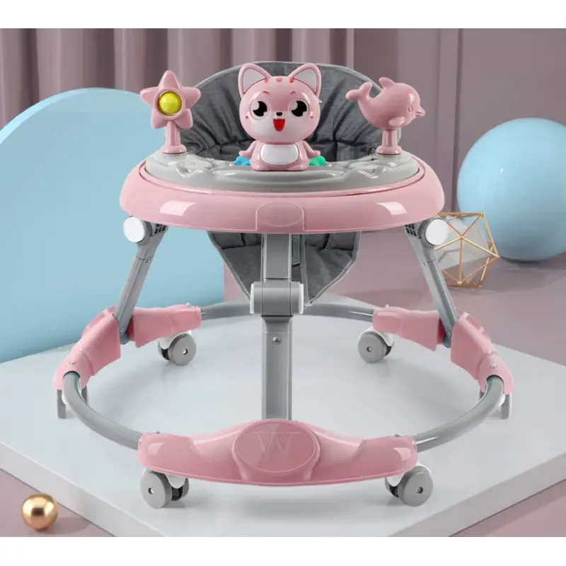 Foldable Traditional Baby Walker With Music Toys Cat Design (Green/Pink/Blue)