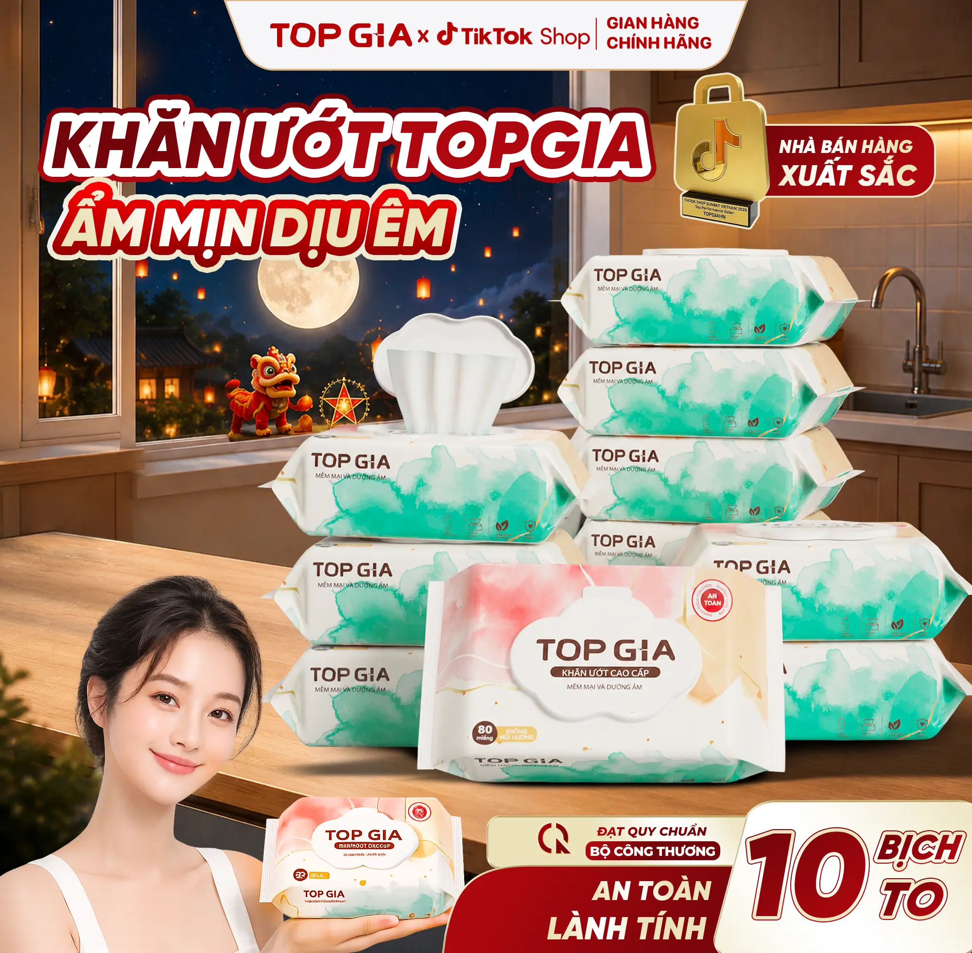 [ XẢ KHO - GIÁ SIÊU RẺ ] Thùng 10 bịch khăn giấy ướt TOPGIA Đa năng ,Khăn ướt Ban Mai mềm mại rút an toàn lành tính Mẹ Tin Dùng không cồn, không mùi để bàn,  ĐẠT QUY CHUẨN CỦA BỘ CÔNG THƯƠNG (KU) #khanuot #topgia #giayuot