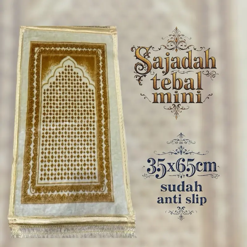 Sejadah Muslim Anti Slip Tebal Embos Motif Kotak Haji - Nyaman - Sajadah, Turki Mini Traveling Umroh Tipis Pouch 1