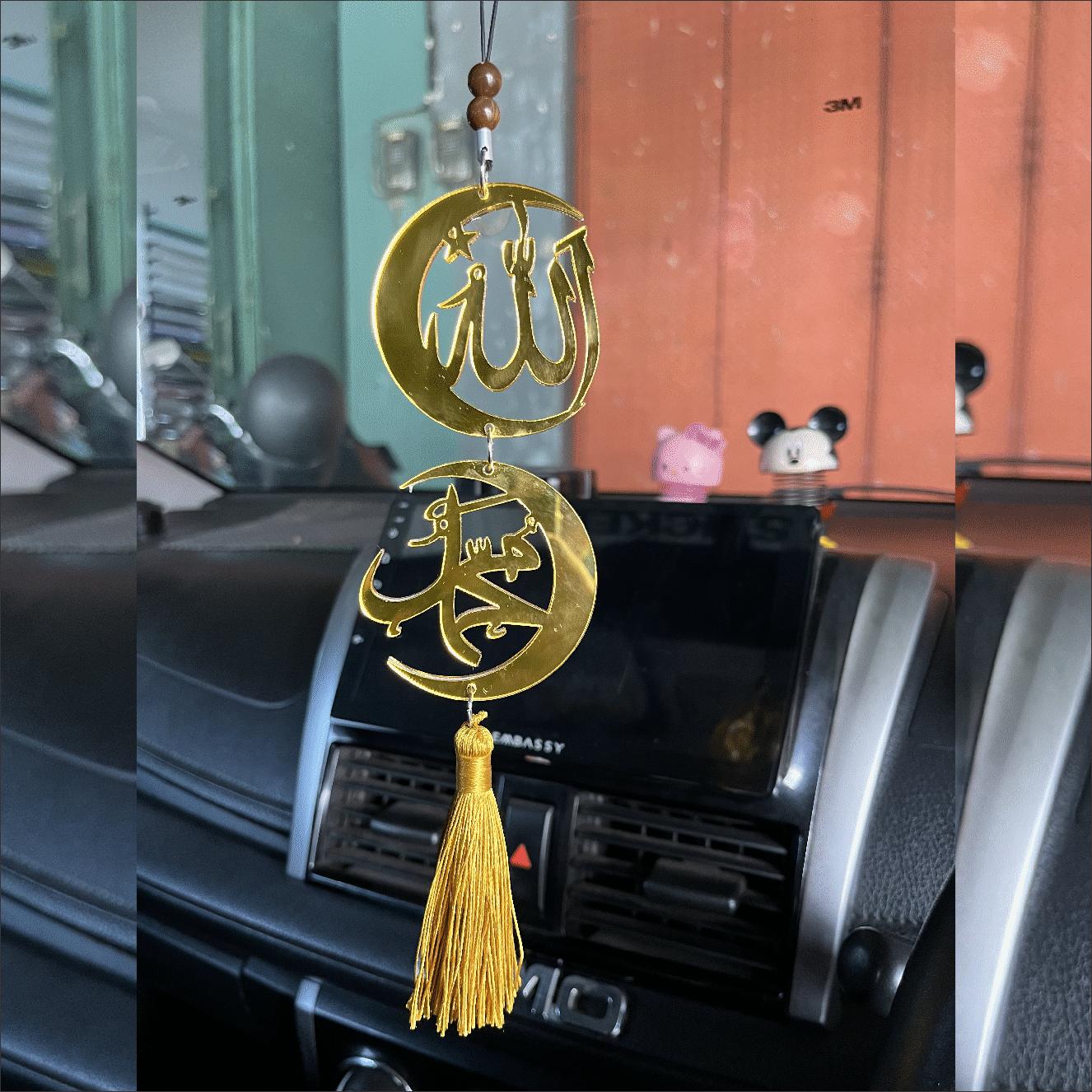 Gantungan Spion Mobil Allah dan Muhammad Bahan Acrilik Emas Diameter 6 cm SABIT - idecreative