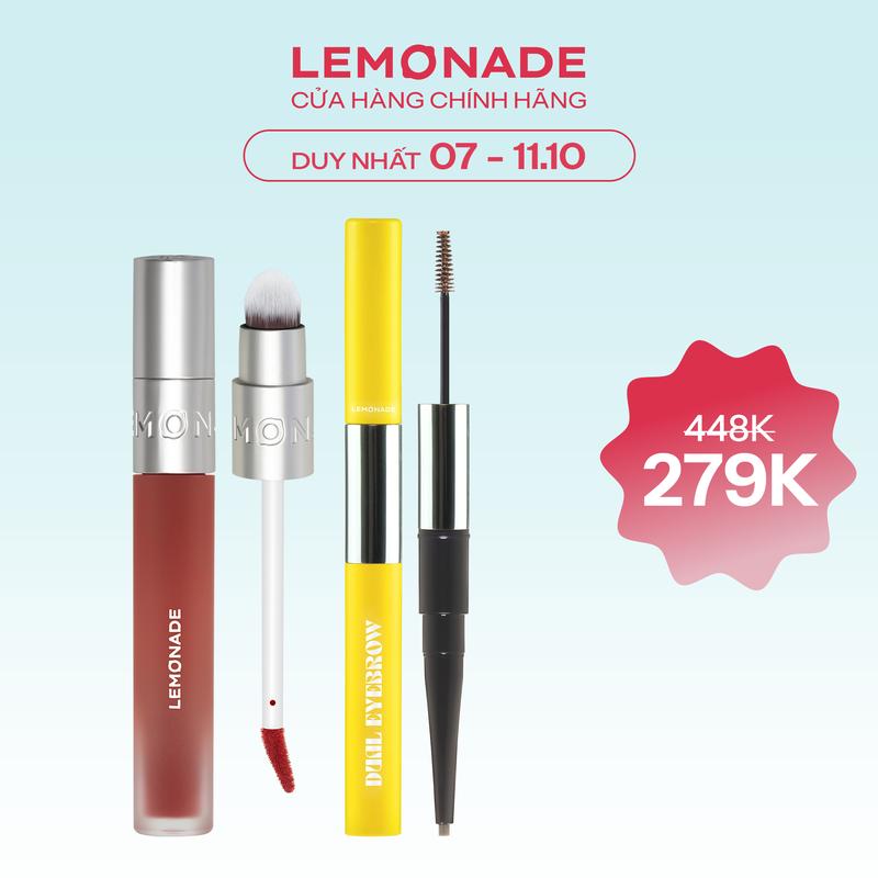 Combo 01 Son bùn ẩm mờ mịn lâu trôi Lemonade Perfect Couple Blurry Stain Lip Cream 3.5g và 01 Chì kẻ mày 2 đầu bền màu Lemonade Dual Eyebrow 2.75g
