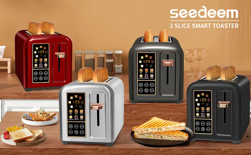 Product Introduction of Toaster 2 Slice, Stainless Toaster LCD Display&Touch Button, 50% Faster Heating Speed, 1.4'' Wide Slots Toaster, 4 Basic+More Timer Functions, Removable Crumb Tray, 1350W 1