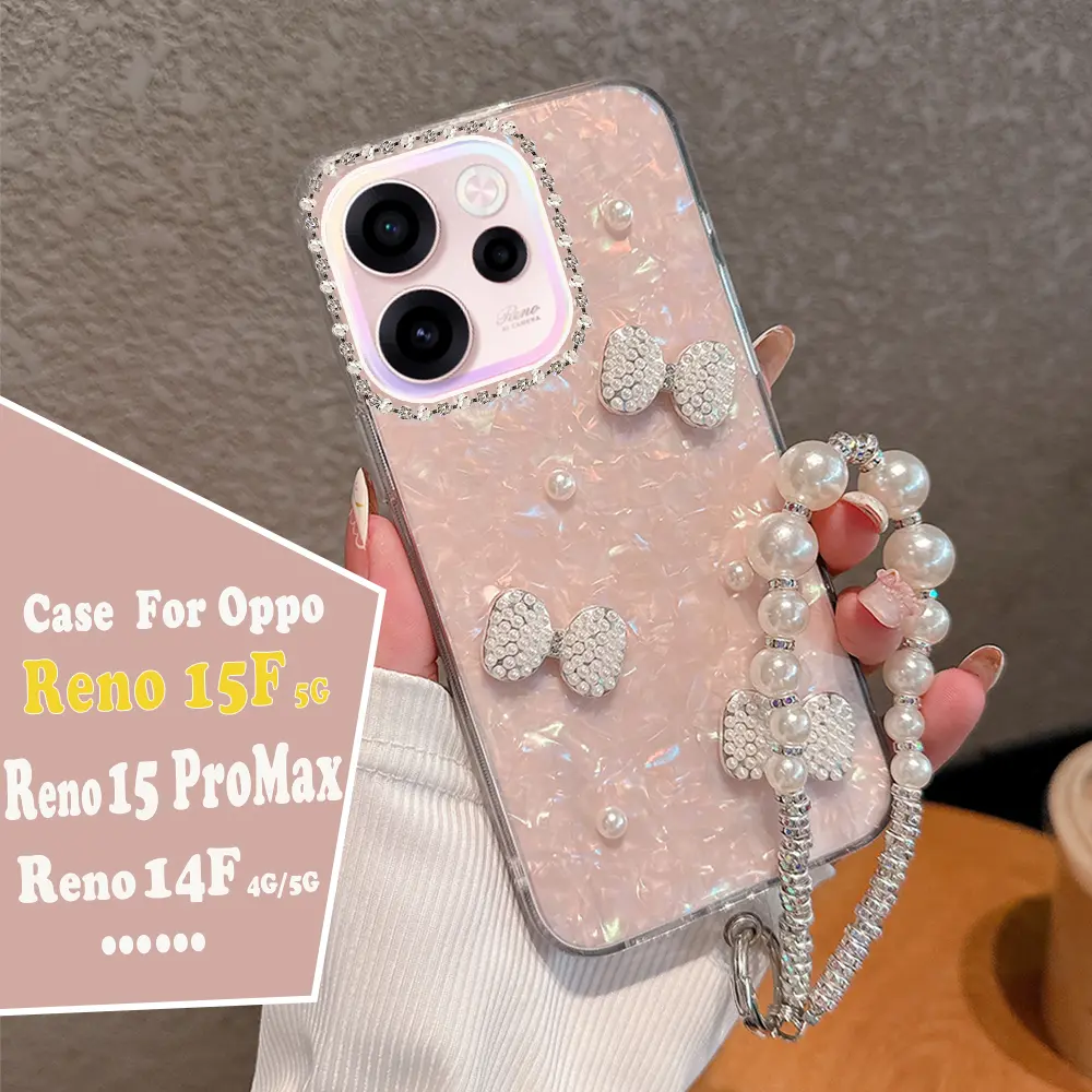 Case for Oppo Reno 16F 16 Pro 5G 15F 15 Pro Max 5G Reno 14F 5G Reno 13F 12F 11F 5G 4G Reno 14 13 Pro 5G Reno 12 11 10 Pro 5G Reno 8T 8Z 7Z 8 7 5G 4G Casing ponsel sederhana dengan dua model pita kupu-kupu kertas kartu kerang dan gelang mutiara