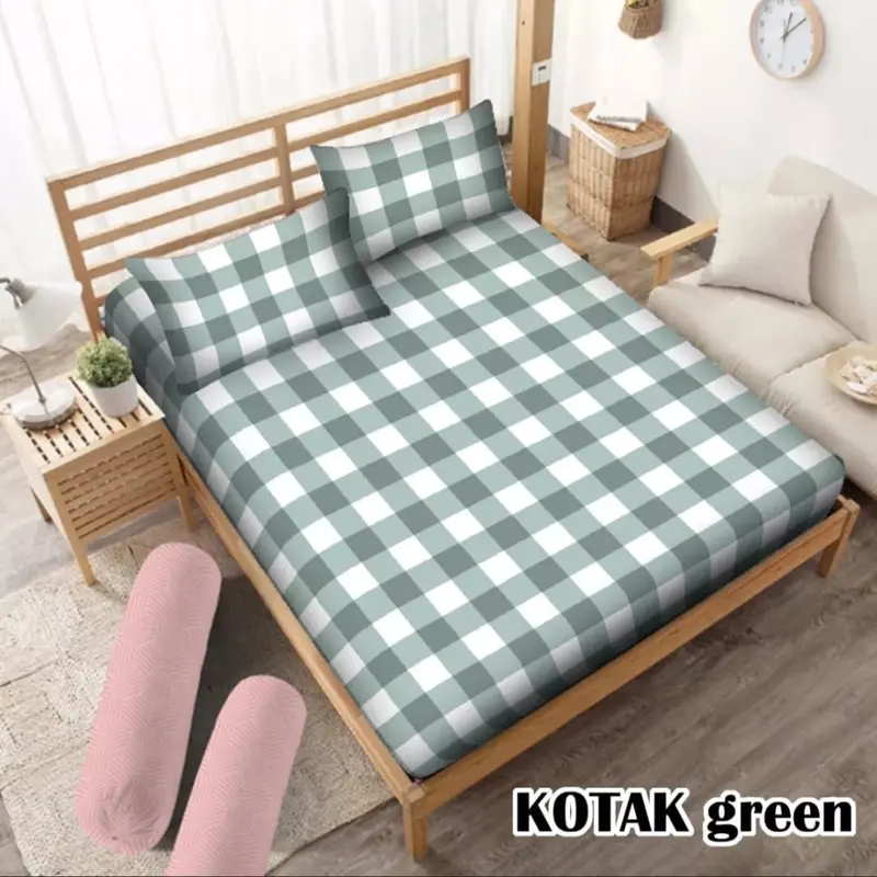 Sprei Emily Kotak-Kotak Aesthetic Korea Ukuran 160x200cm dan 180x200cm Bahan Katun Dispresse Berkualitas Isi Sprei 2 Sarung Bantal 1 Sarung Guling 1