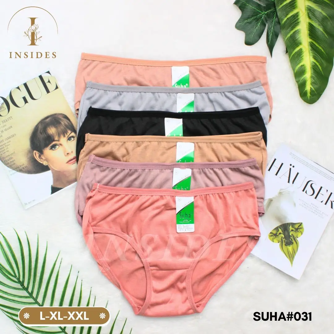 (6Pcs) CELANA DALAM WANITA SUHA 031 CD POLOS PEREMPUAN BAHAN ADEM WARNA GELAP