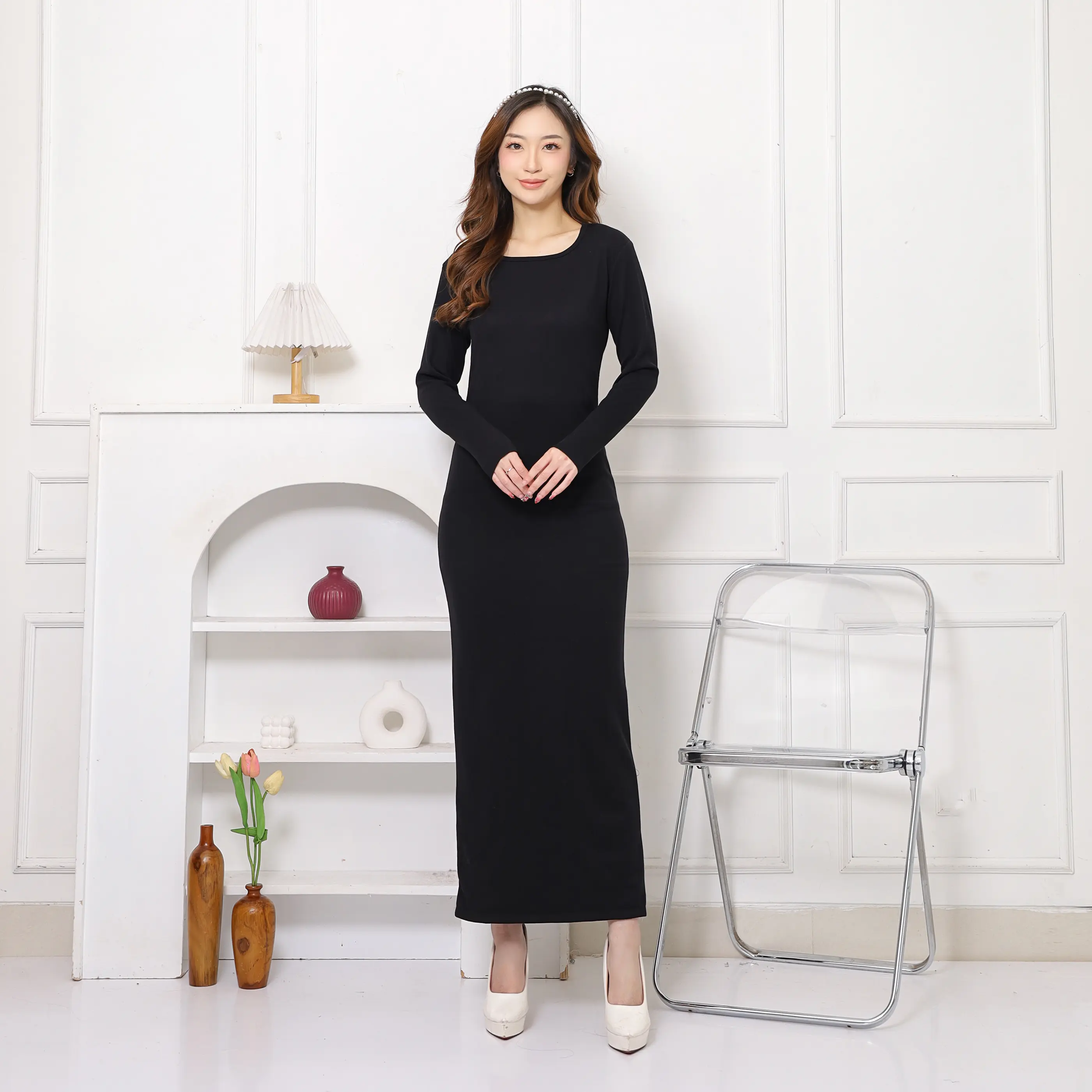 chinese dress ladies Inner Dress Lengan Panjang Black  Lozy